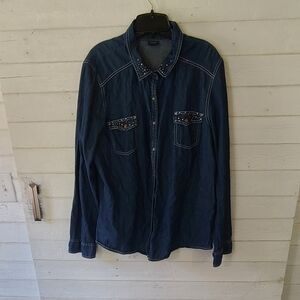 Faded Glory Womens size XXL Blue Chambray Snap Front Shirt